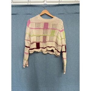 PacSun LA Hearts Mixed Messages Checker Crop Sweater Women's XS Used